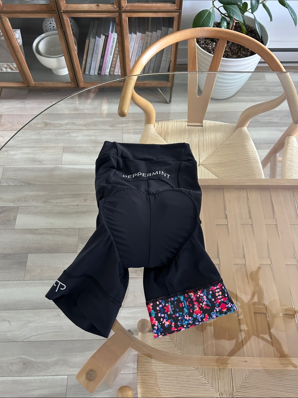 Peppermint Black Cycling Biking Shorts with Multicolor Cuff for Women